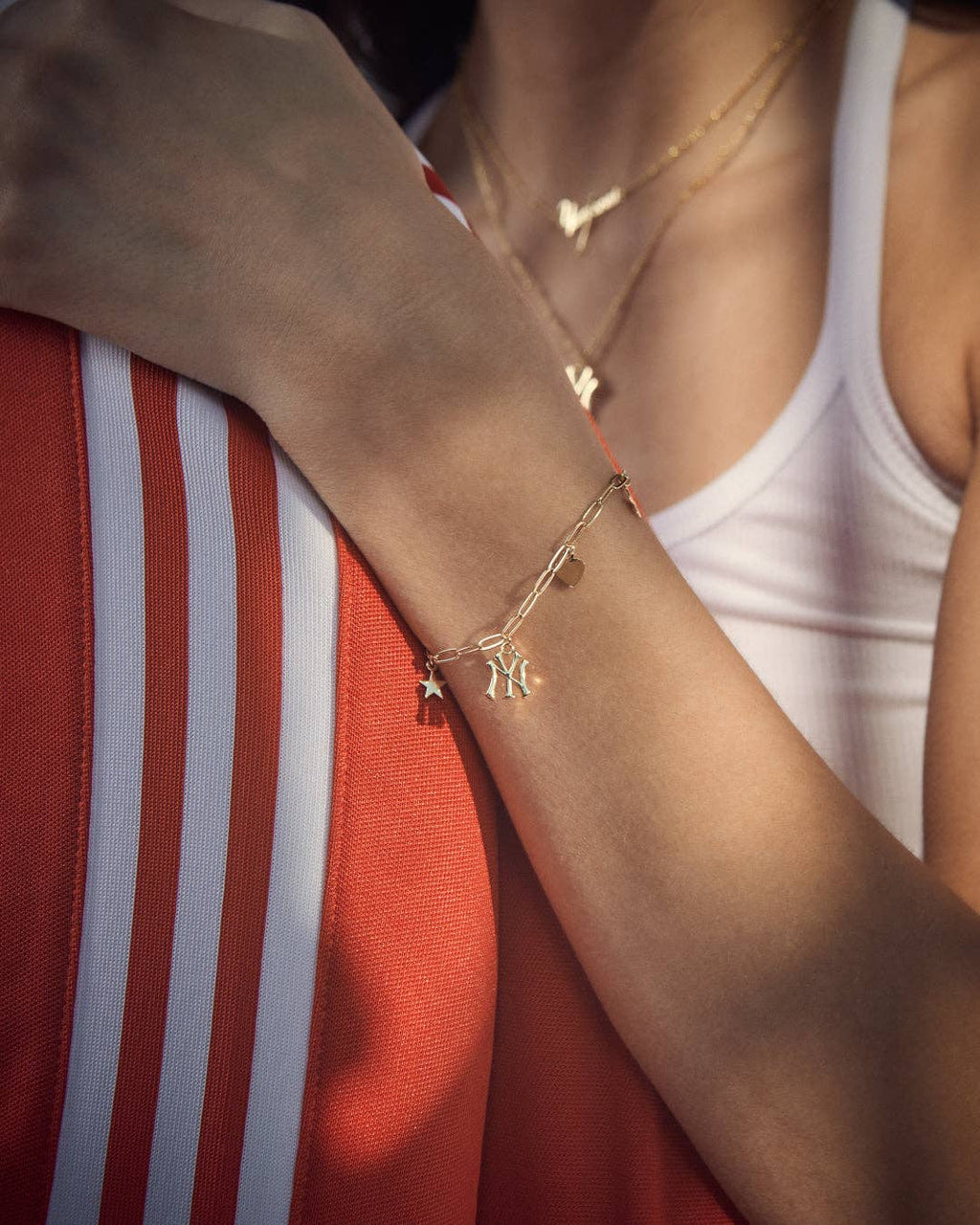 The MLB Star + Hearts Logo Charm Bracelet- Gold