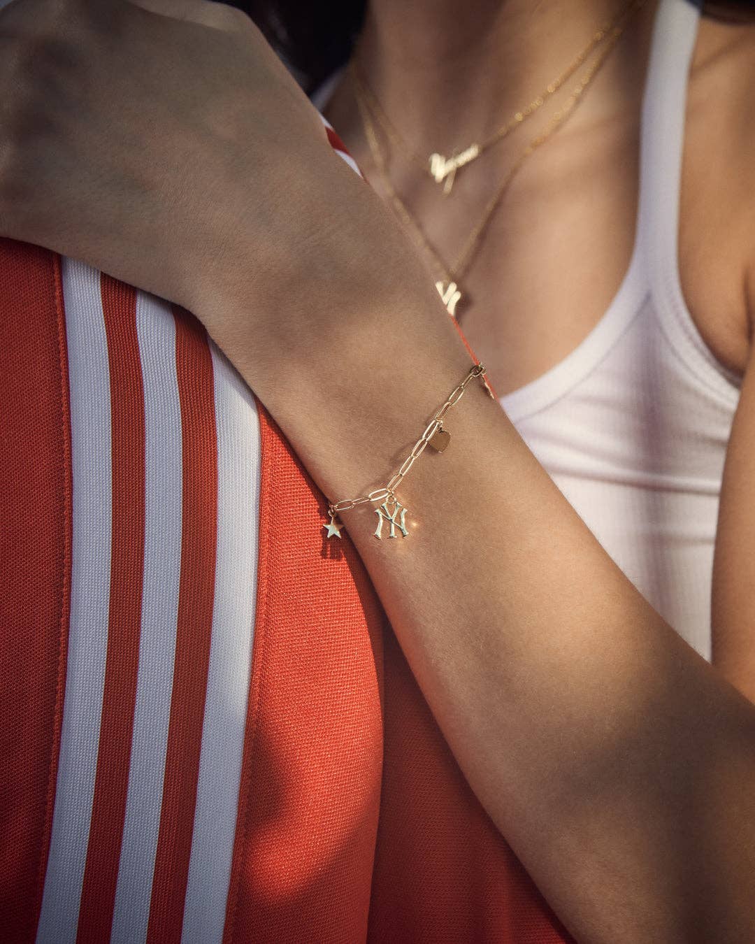 The MLB Star + Hearts Logo Charm Bracelet- Gold