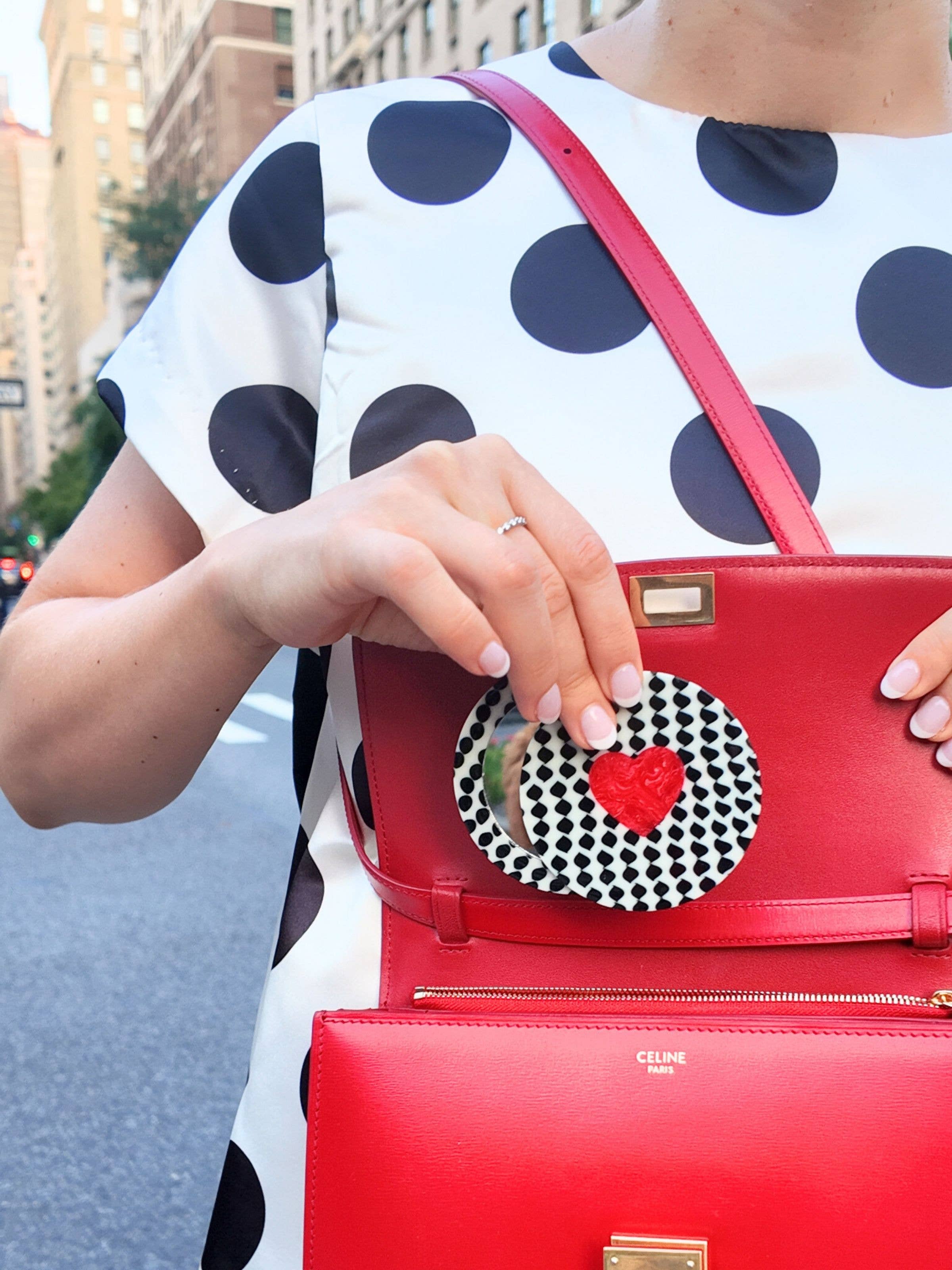 Hand-painted Polka Dot Heart Compact Mirror