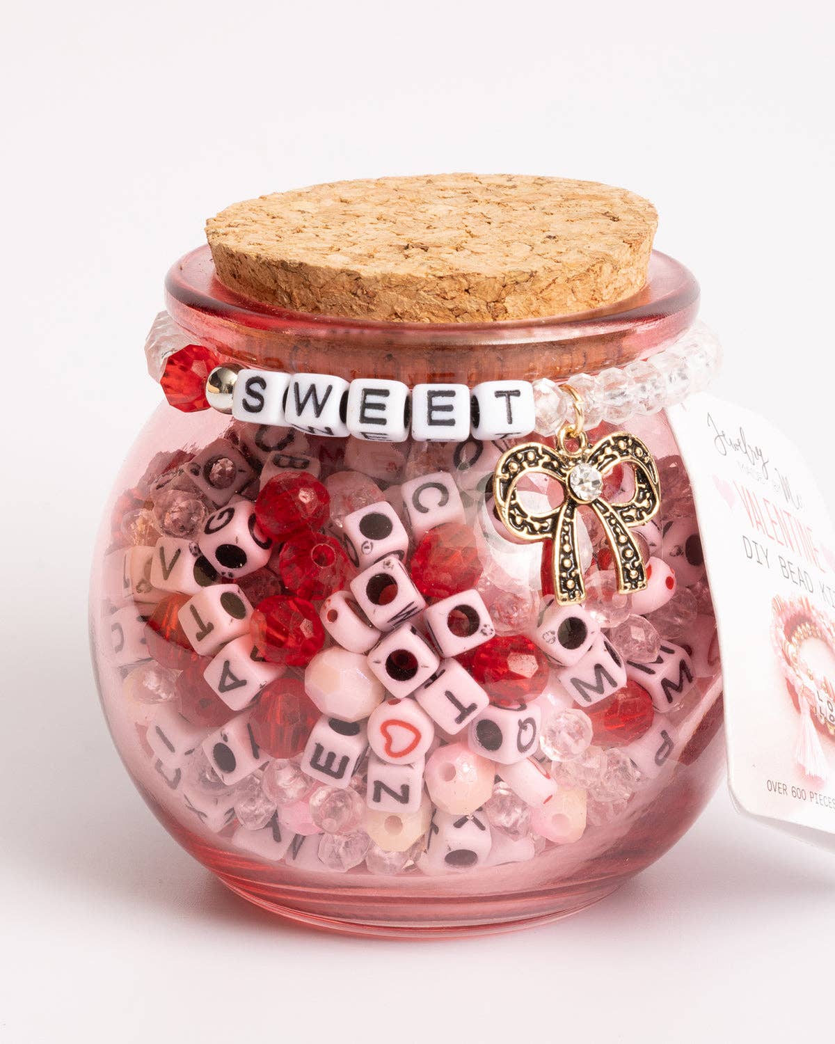 Short & Sweet Block Letter and Pave Bow Charm Mini Pink DIY Bead Jar