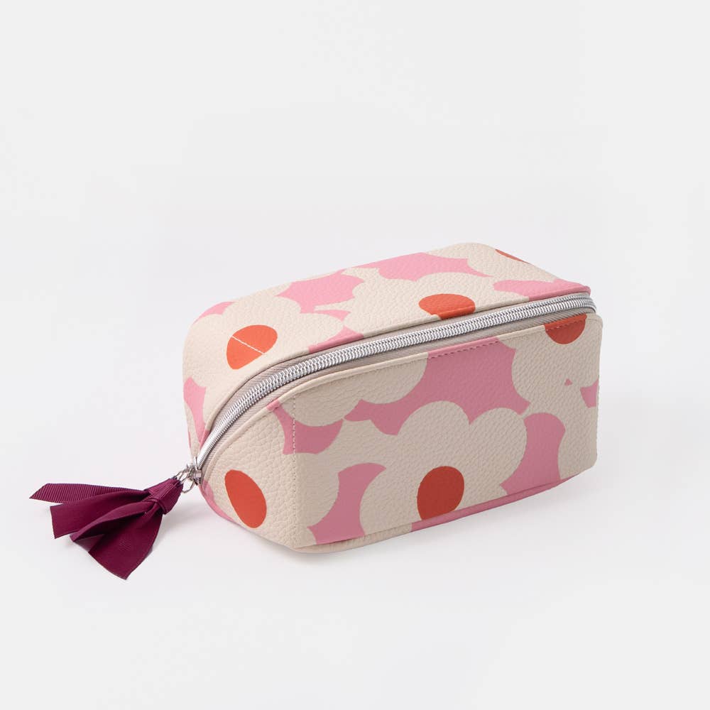 Pink Flower Diagonal Cosmetic Bag