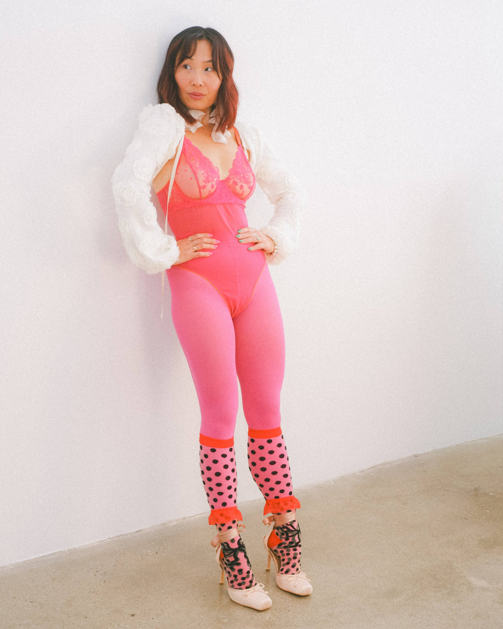 Polka Dot Bow Knee High Sheer Sock