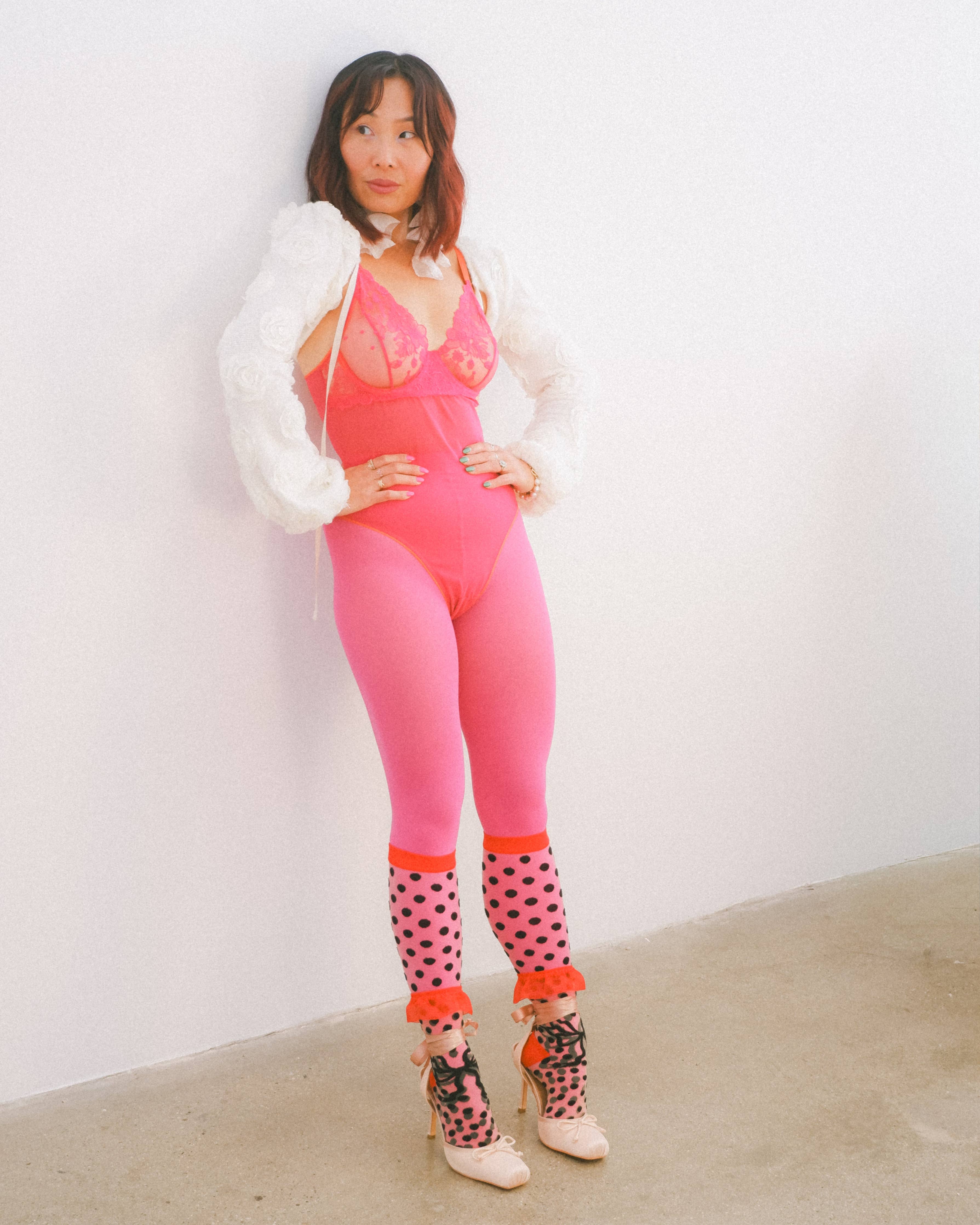 Polka Dot Bow Knee High Sheer Sock