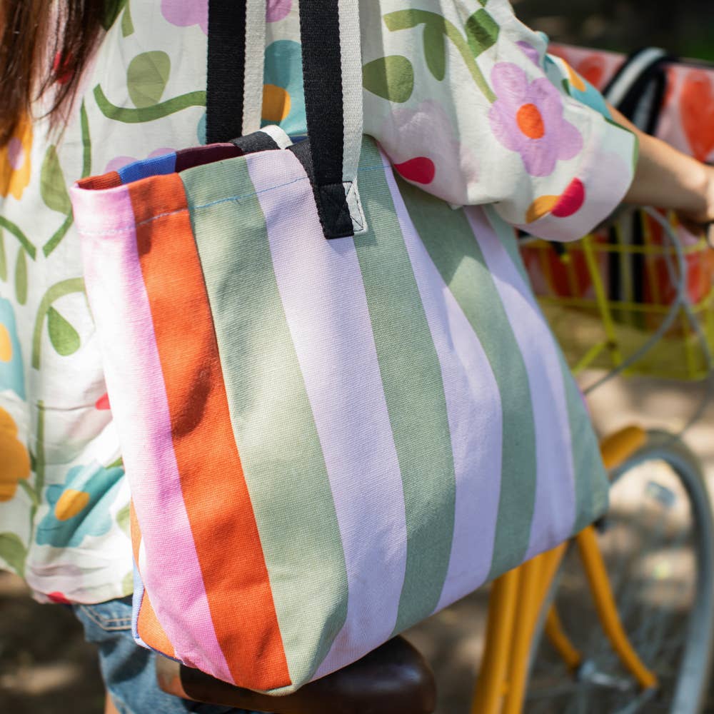 Multi-Stripe Panels Tote Bag