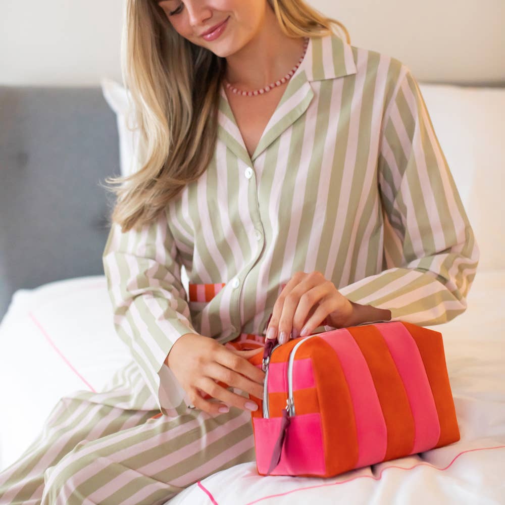 Orange/Pink Stripe Large Cosmetic Bag